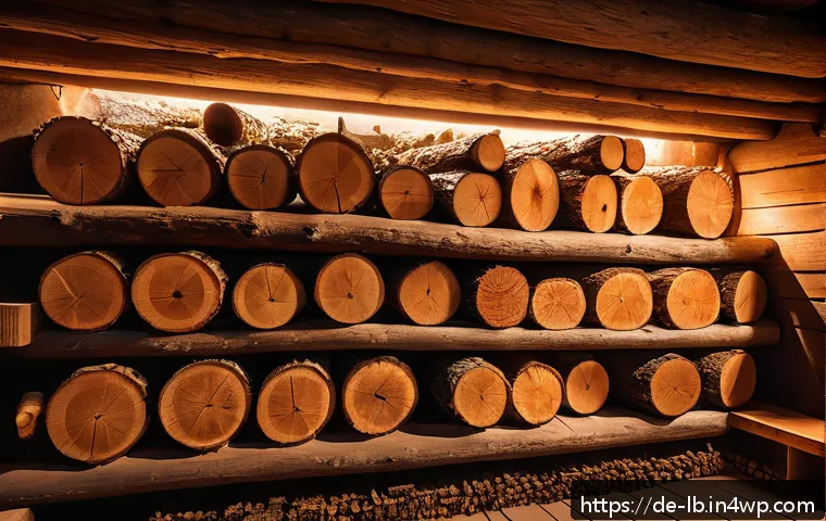훈제 기법의 성분 분석 - A detailed close-up of a traditional German smokehouse interior, showcasing various types of hardwoo...
