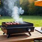 Home 23 훈제 기법의 완벽한 온도 조절 방법 - A detailed, realistic outdoor smoking setup in a German backyard during early autumn, featuring a tr...