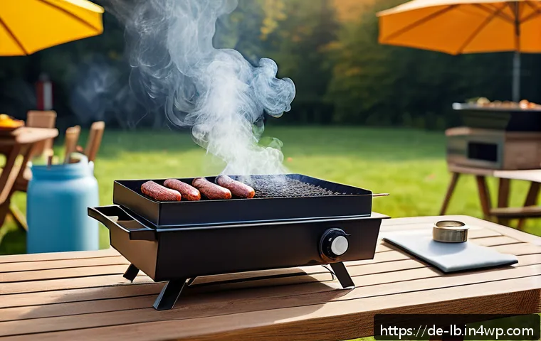 훈제 기법의 완벽한 온도 조절 방법 - A detailed, realistic outdoor smoking setup in a German backyard during early autumn, featuring a tr...